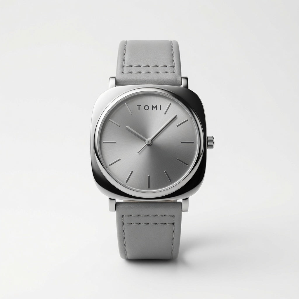 TOMI Silver Grey Classic Watch with Grey Strap