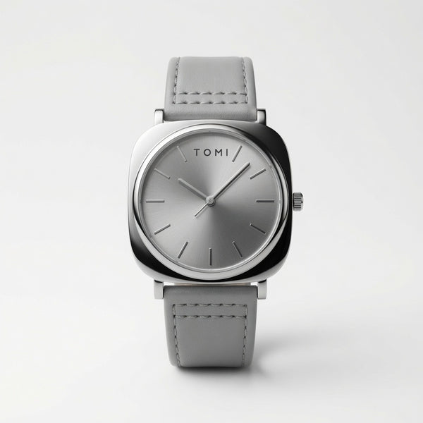 TOMI Silver Grey Classic Watch with Grey Strap