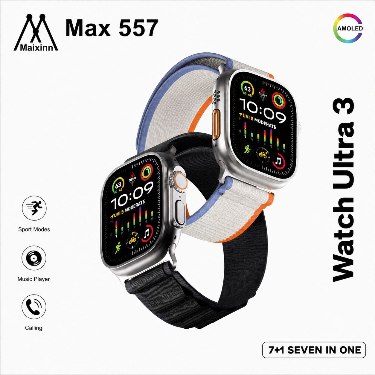 Max 557 Smartwatch –| Bluetooth Calling | 7+1 Strap Set