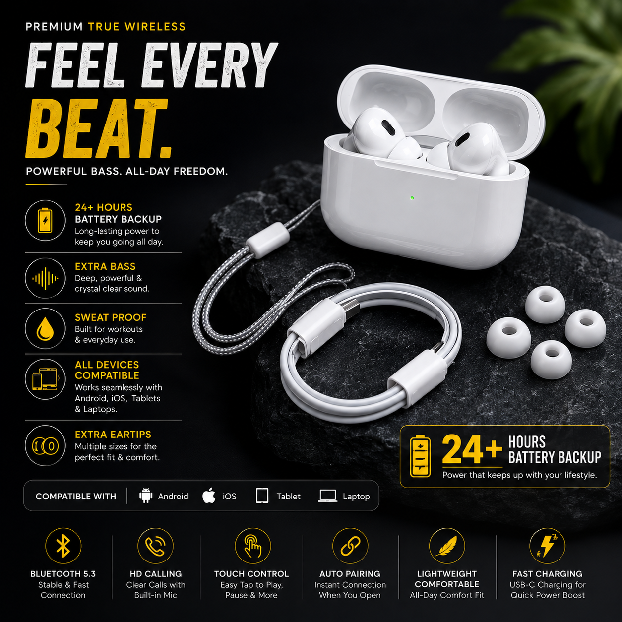 AirPods Pro 2  – Wireless Bluetooth Earbuds - Extra Bass & Fast Charging