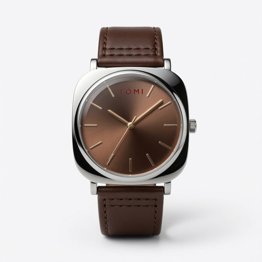 TOMI Brown Dial Classic Watch with Brown Strap