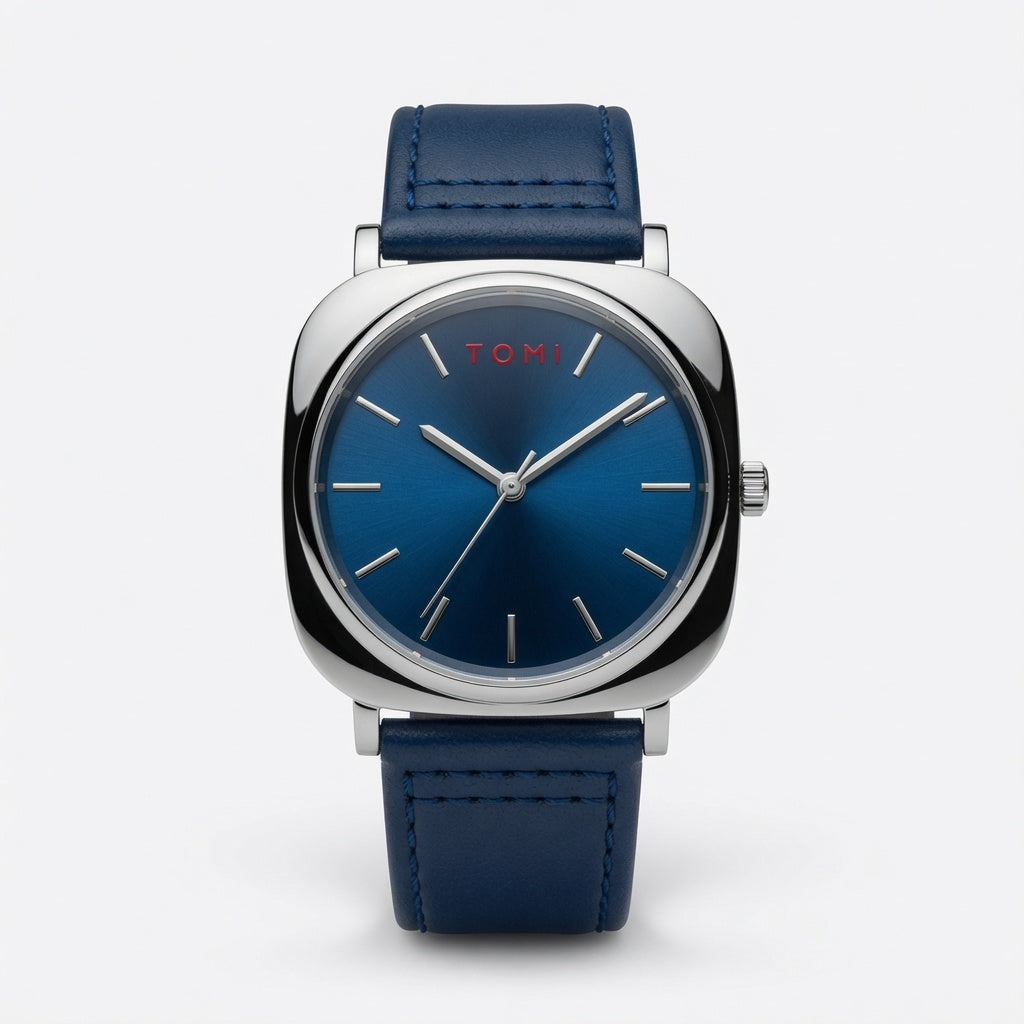 TOMI Midnight Blue Classic Watch – Silver Case with Navy Strap