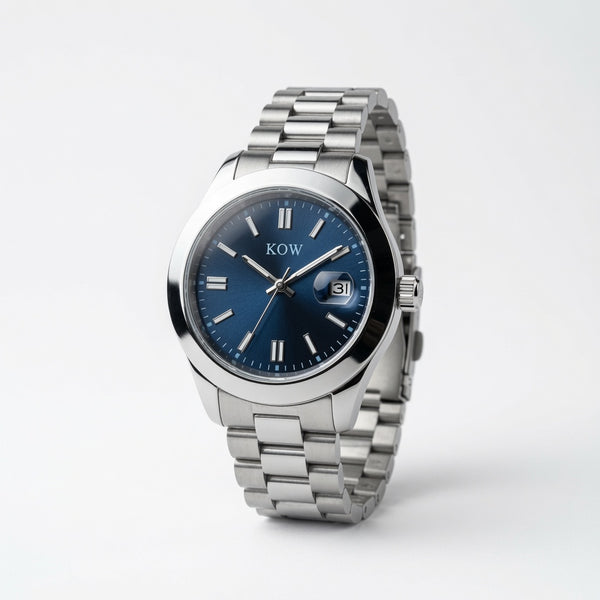 KDW Blue Dial Stainless Steel Men’s Watch – Premium Silver Bracelet Watch