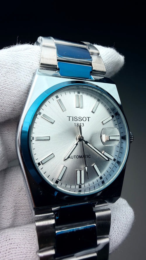 Blue & Silver Stainless Steel Men’s Watch – Premium Analog Date Watch (Automatic)