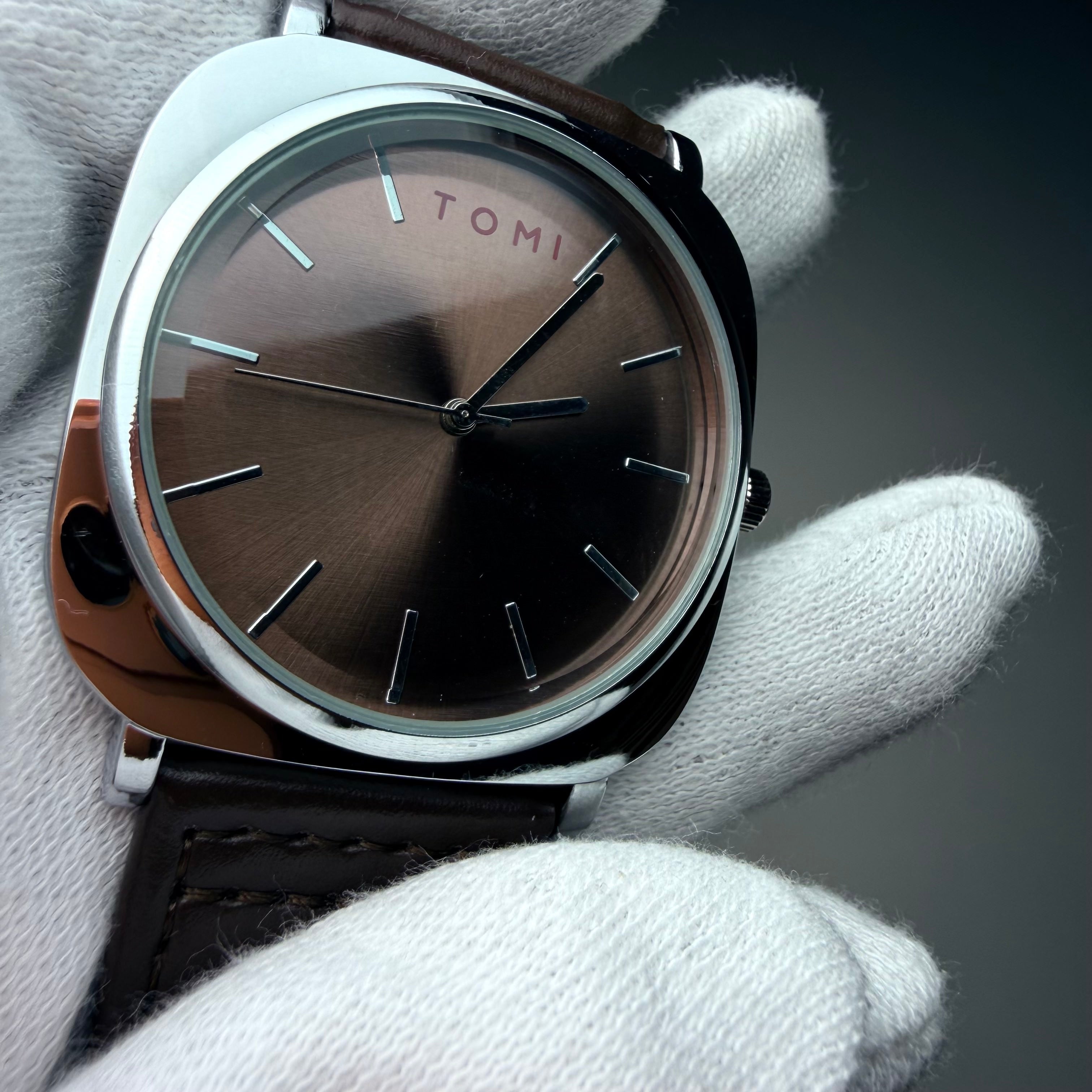 TOMI Brown Dial Classic Watch with Brown Strap