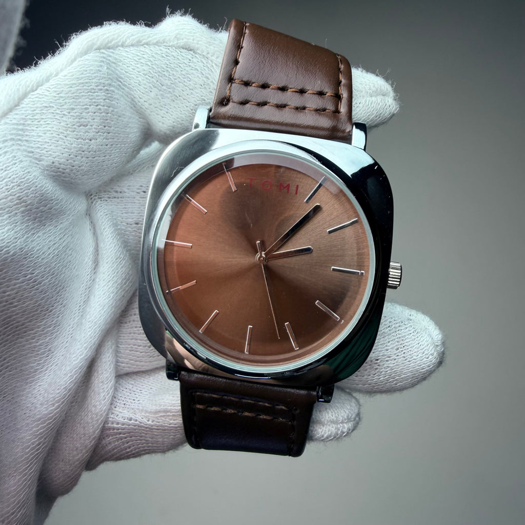 TOMI Brown Dial Classic Watch with Brown Strap