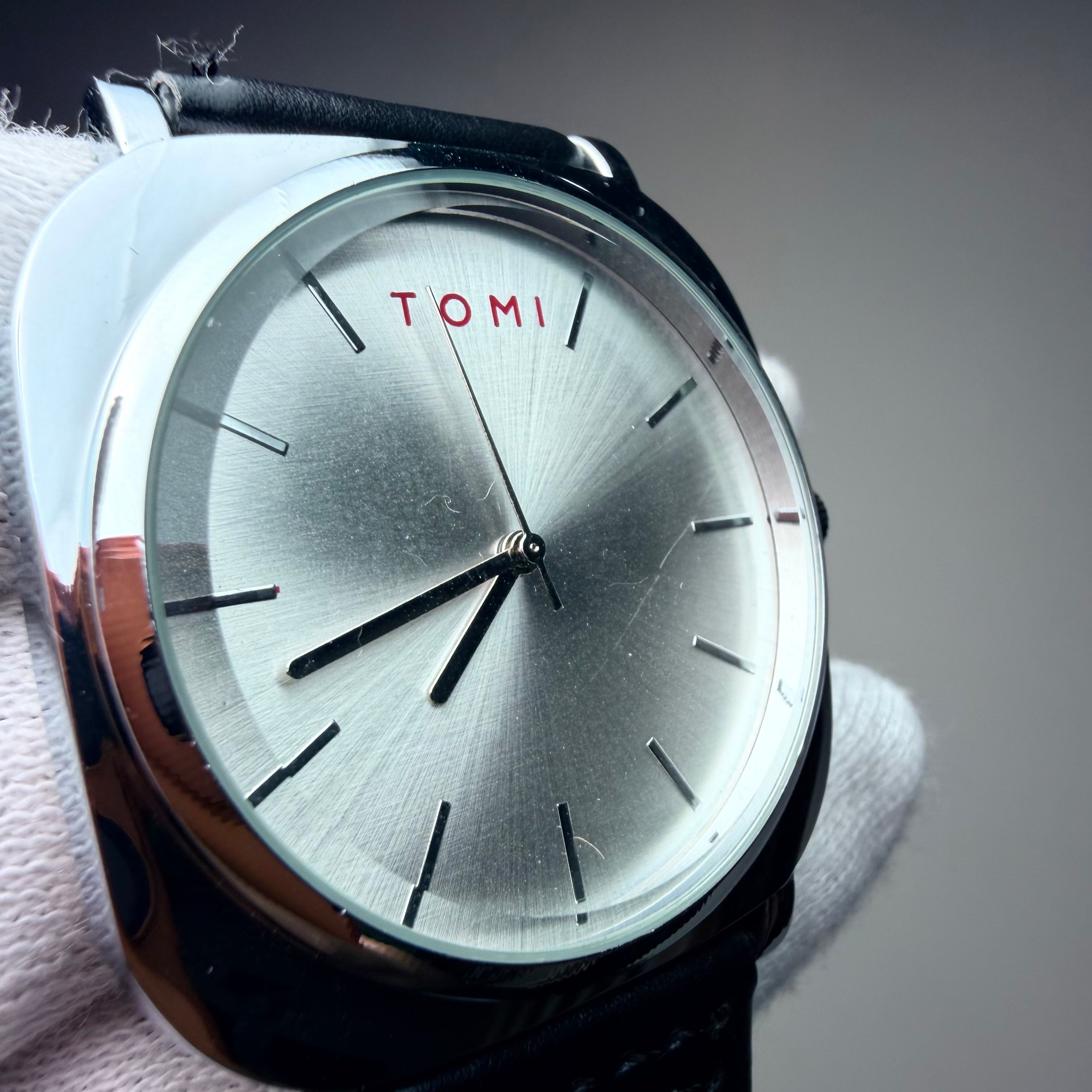 TOMI Silver Dial Classic Watch with Black Strap