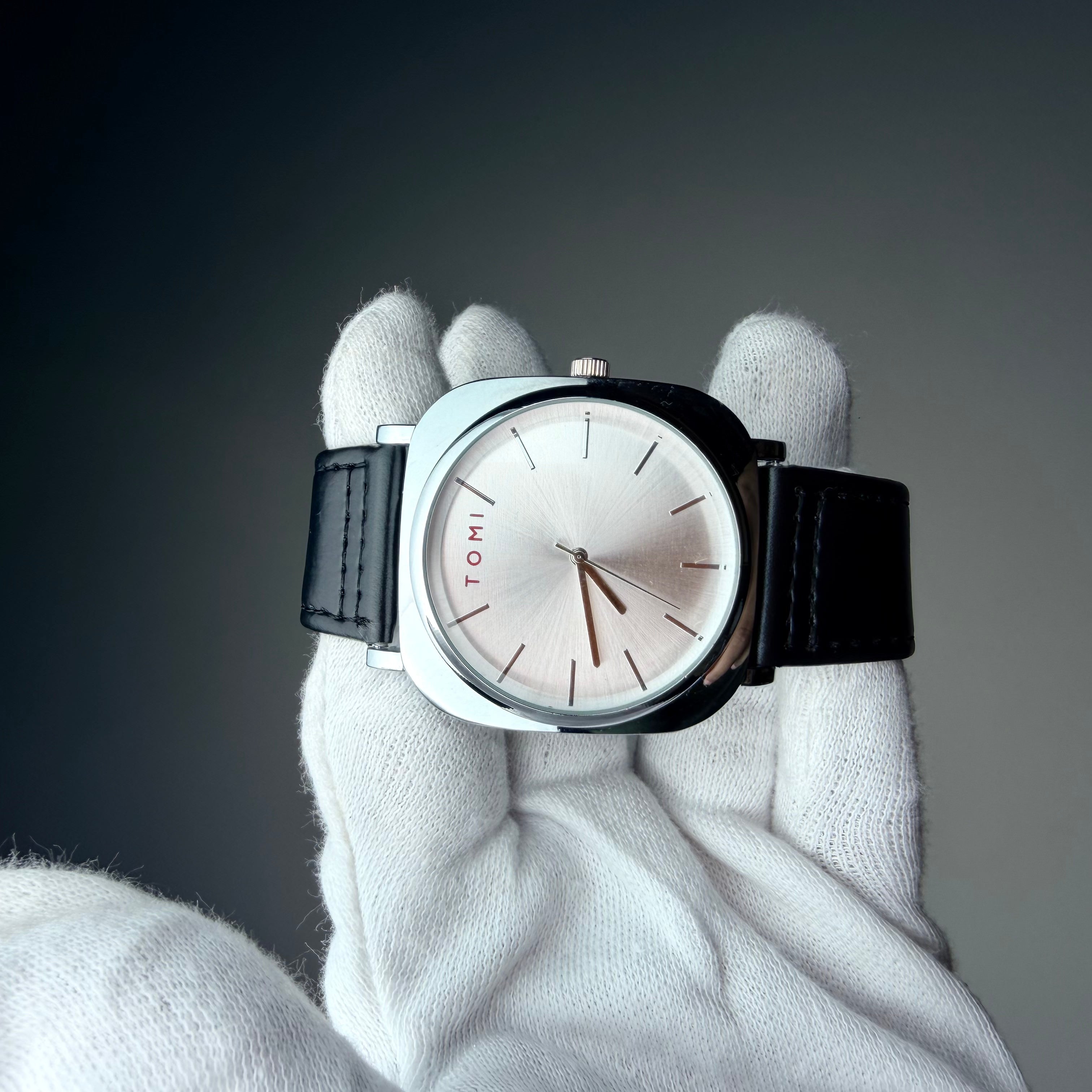 TOMI Silver Dial Classic Watch with Black Strap