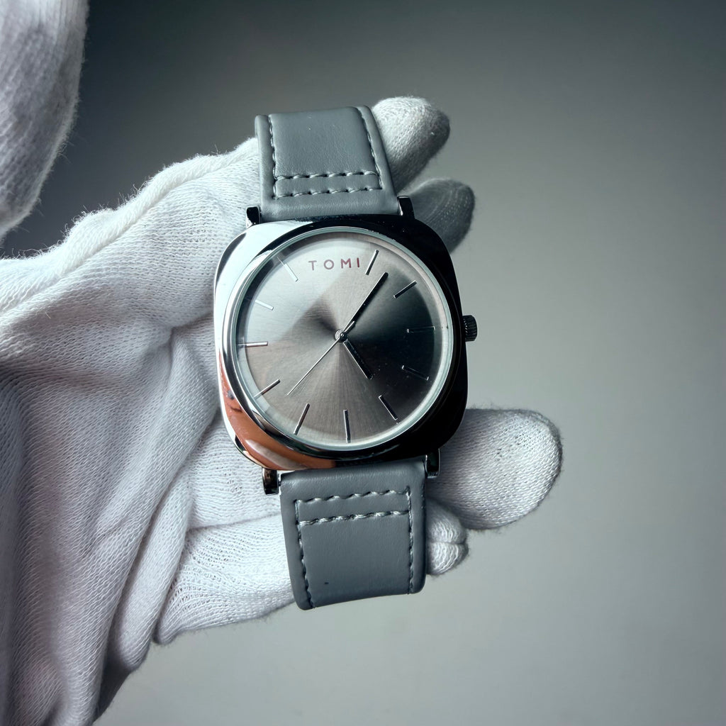 TOMI Silver Grey Classic Watch with Grey Strap