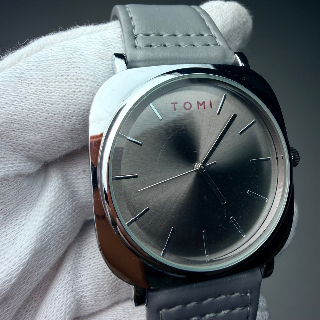 TOMI Silver Grey Classic Watch with Grey Strap