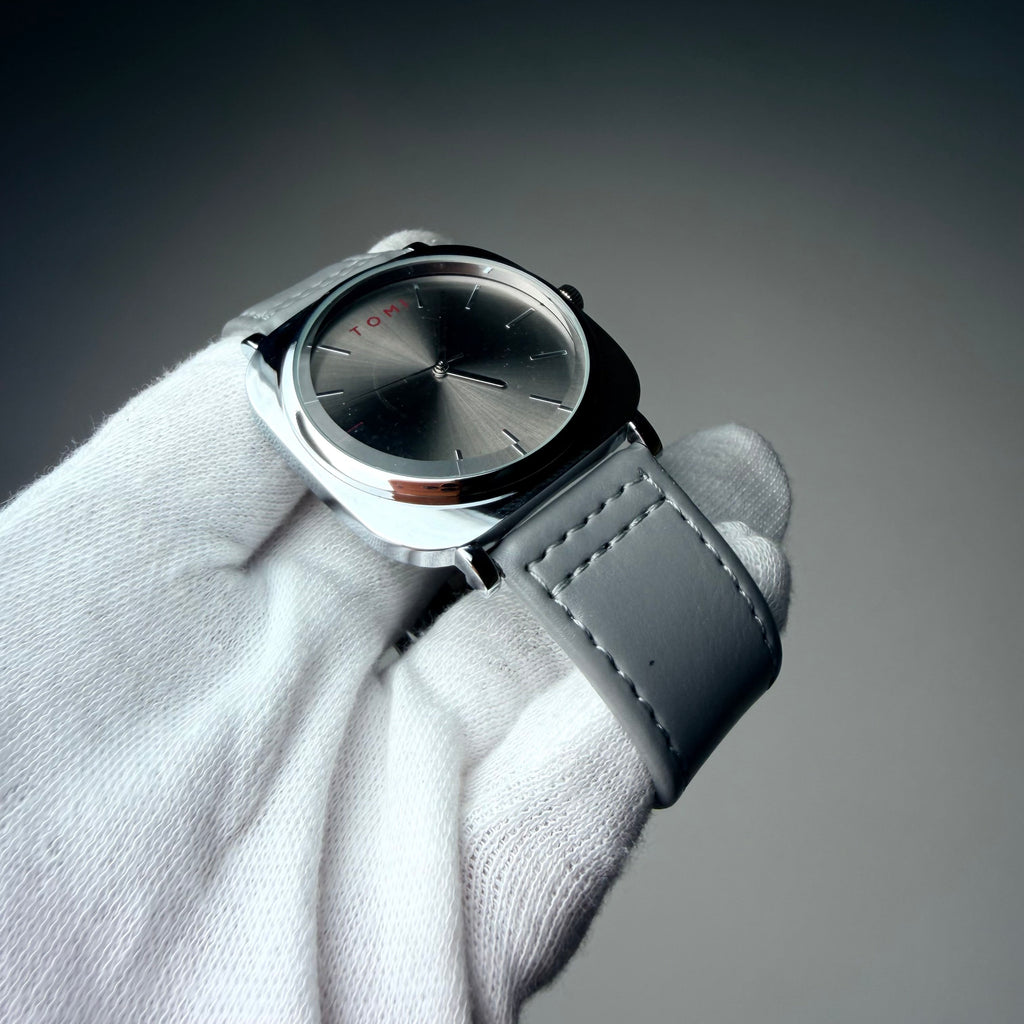 TOMI Silver Grey Classic Watch with Grey Strap