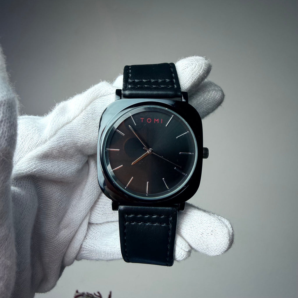 TOMI Black Dial Classic Watch with Black Strap