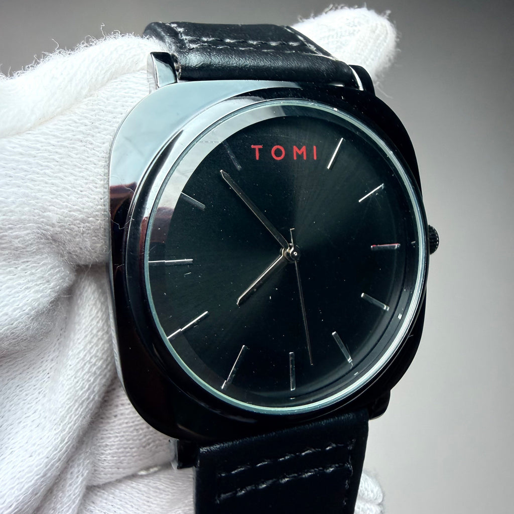 TOMI Black Dial Classic Watch with Black Strap