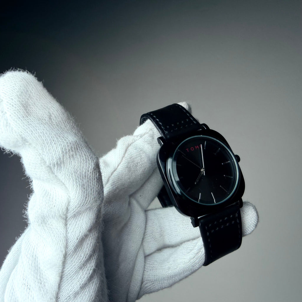 TOMI Black Dial Classic Watch with Black Strap