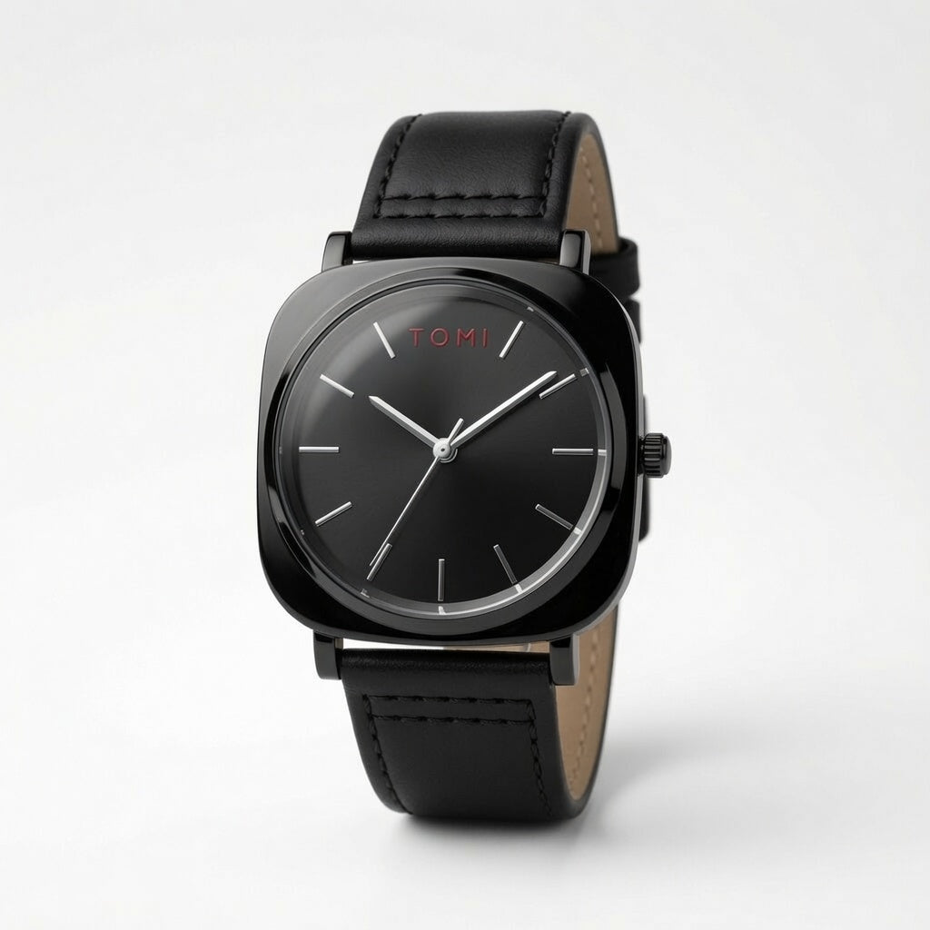 TOMI Black Dial Classic Watch with Black Strap