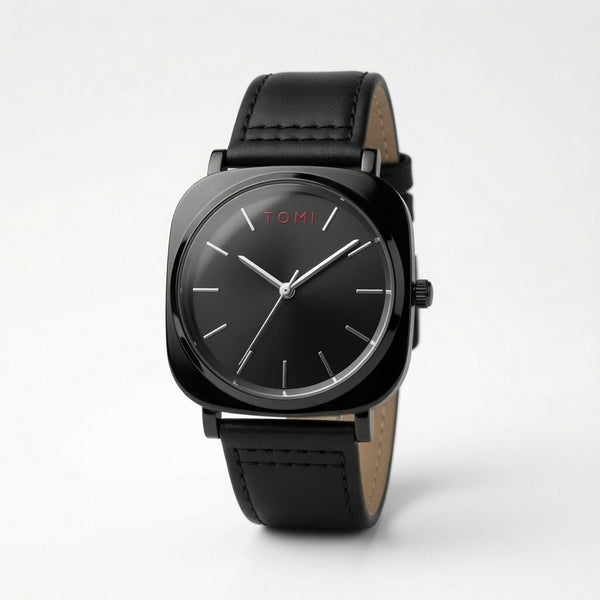 TOMI Black Dial Classic Watch with Black Strap