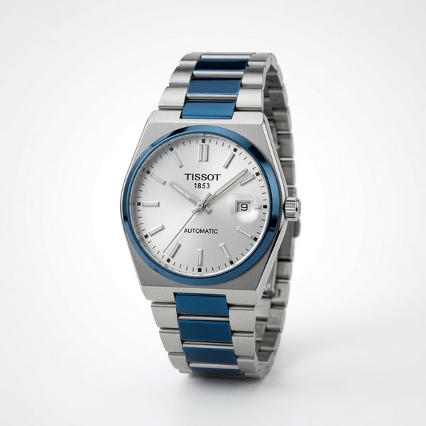 Blue & Silver Stainless Steel Men’s Watch – Premium Analog Date Watch (Automatic)